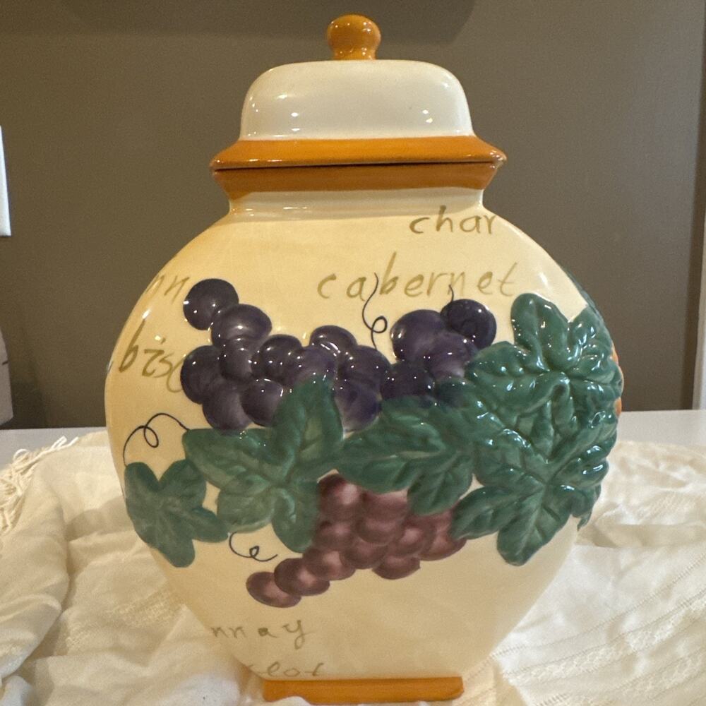 Handmade for Nonni's 12” Tuscan Grape Vine Biscotti/Cookie Jar